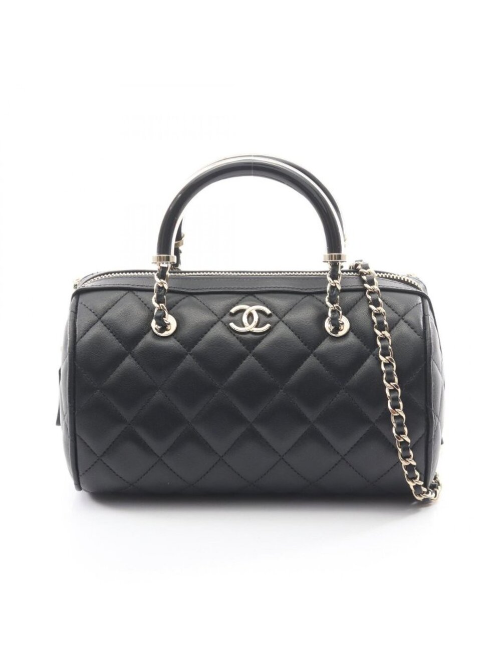 Chanel Quilted 2-Way Black Lambskin Mini Boston
